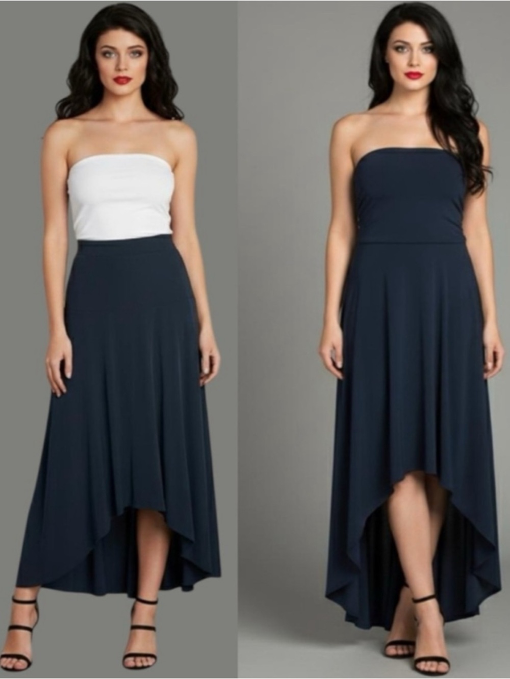 Michael Kors Women's Asymmetrical Strapless Maxi Skirt Dress Navy Blue Sz Large